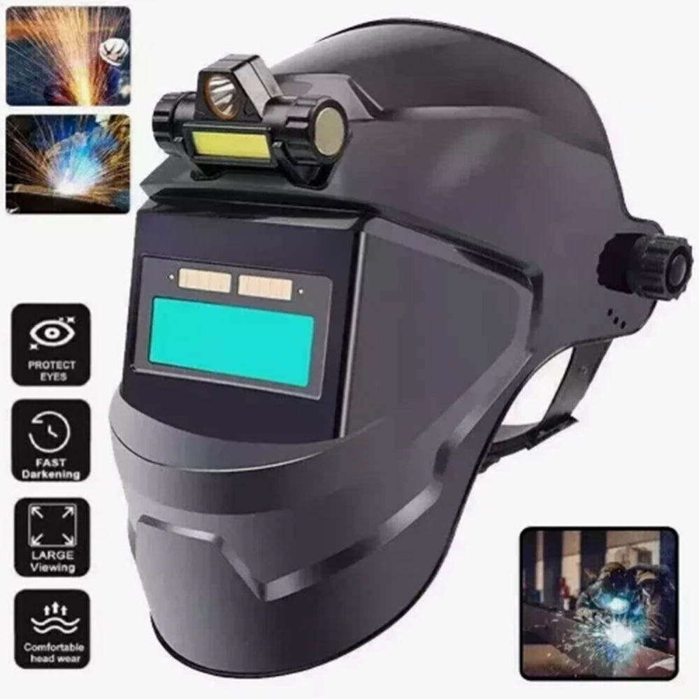 Auto-Darkening Welding Helmet with LED Headlight | Solar-Powered Mask for ARC/TIG/MIG & Grinding