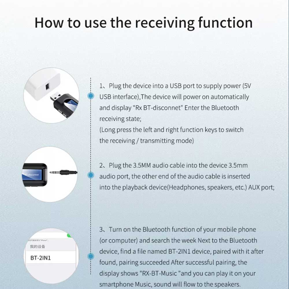 USB Bluetooth 5.0 Transmitter Receiver 4 IN 1 Wireless Audio 3.5mm Aux Adapter