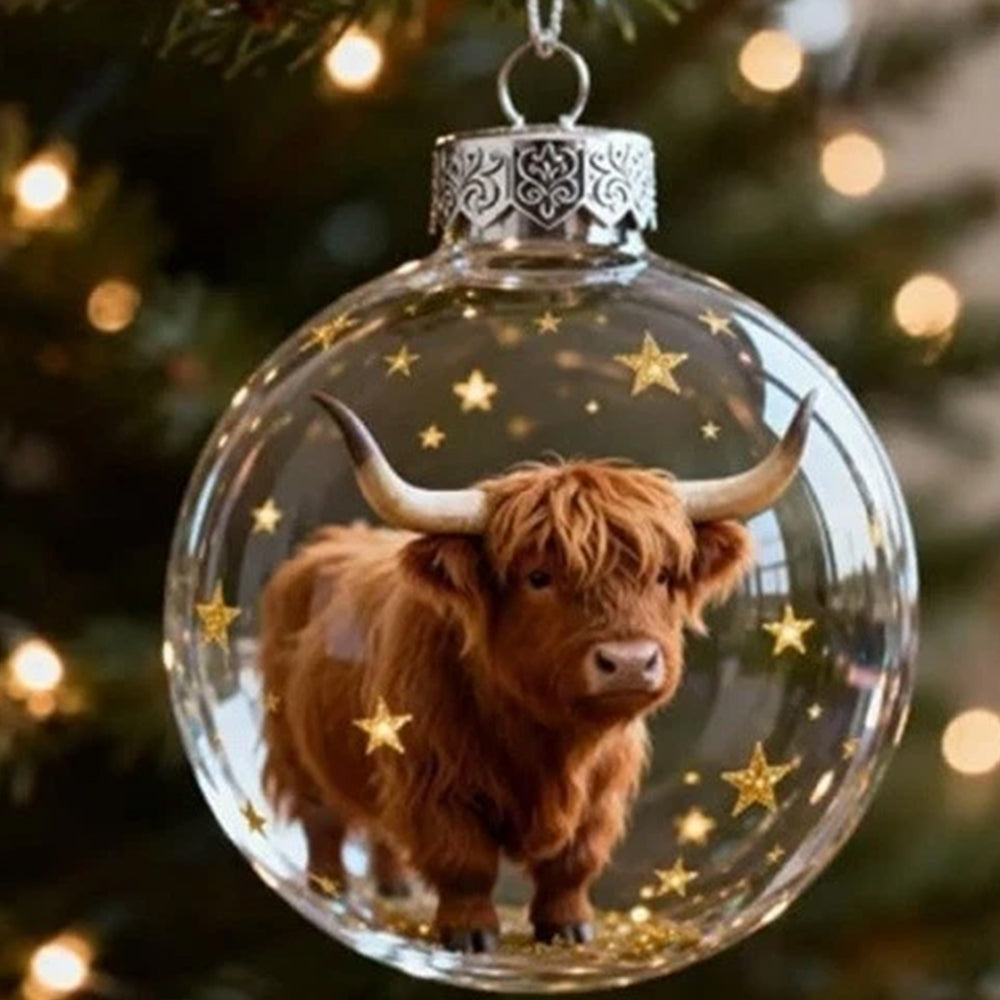 2X Cow 3D Acrylic Ball Christmas Ornaments - Wildlife Animal Xmas Tree Decor for Home