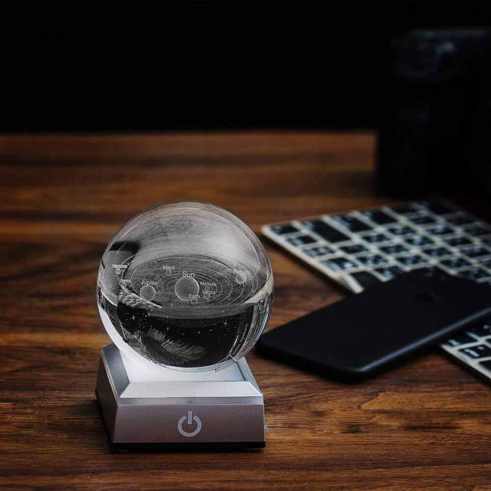 3D Crystal Ball Table Lamp 6CM Moon Planet Globe LED Night Light Home Decor Gift