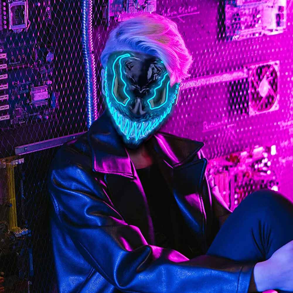 LED Light Up Neon Mask Halloween Venom Mask Halloween Costume Scary Cosplay