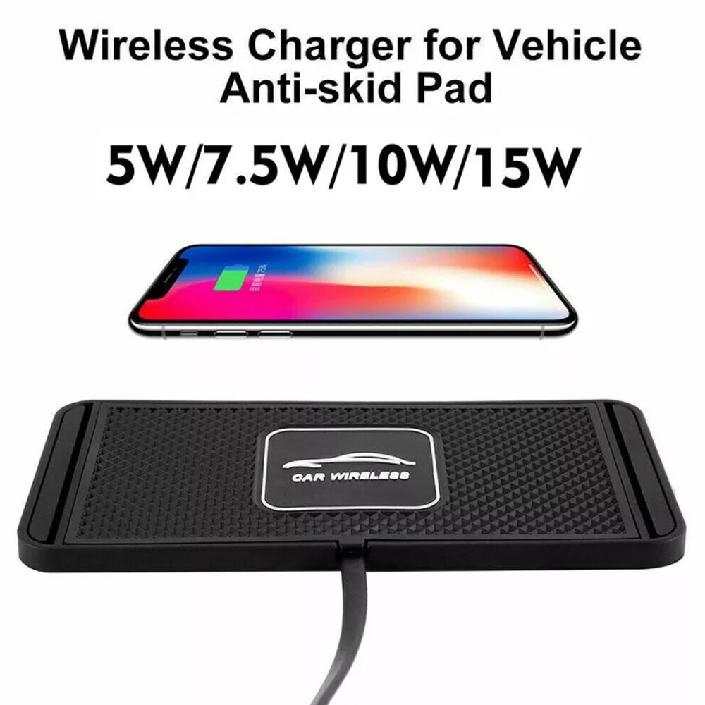 Car Wireless Fast Charging Mat Non-Slip Pad Holder 1M Cable For Smart Phones
