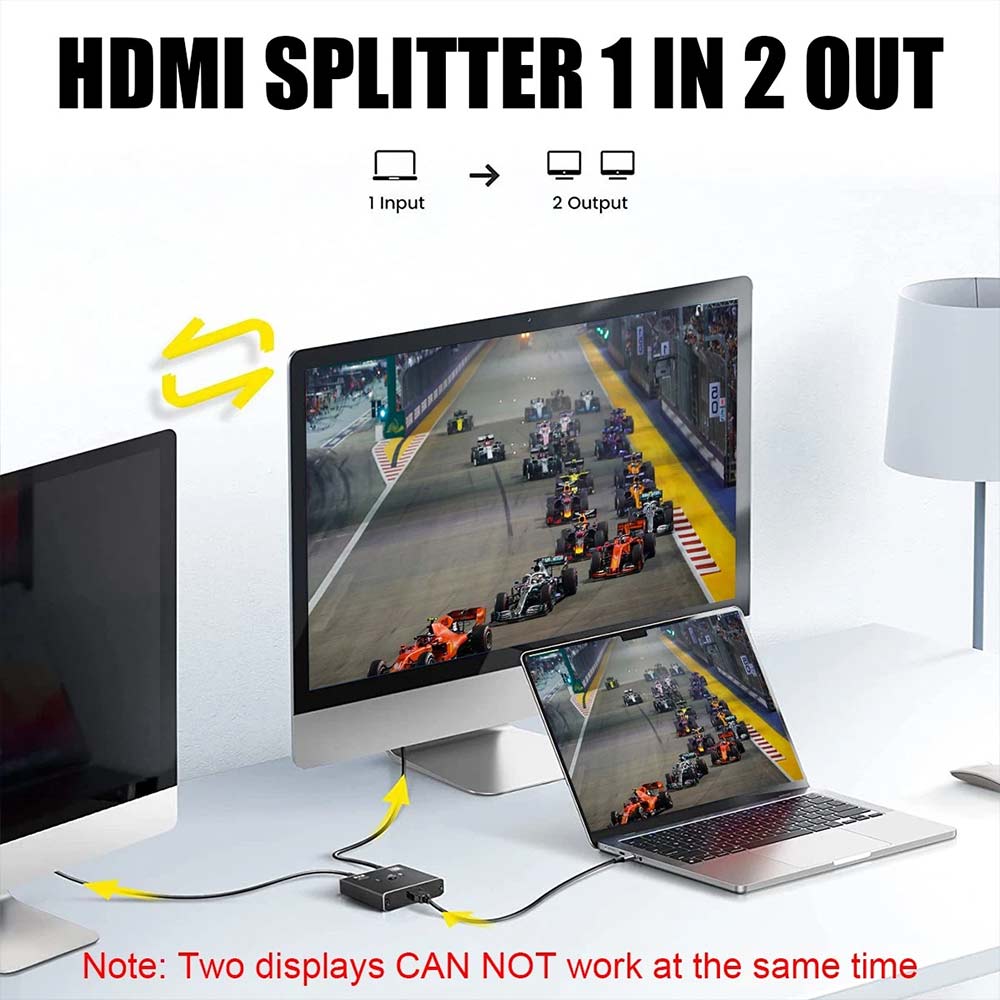 4K 60Hz HDMI 2.1 Splitter Switch - 1 in 2 Out or 2 Input 1 Output for HDTV PC