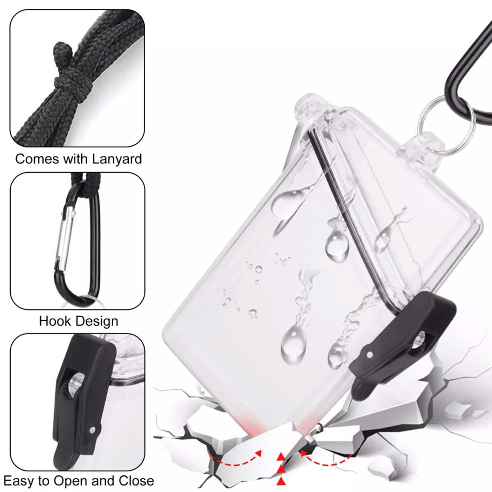 Waterproof Sport Case Portable Key Cash Work ID Card Holder Badge w/Lanyard+Clip
