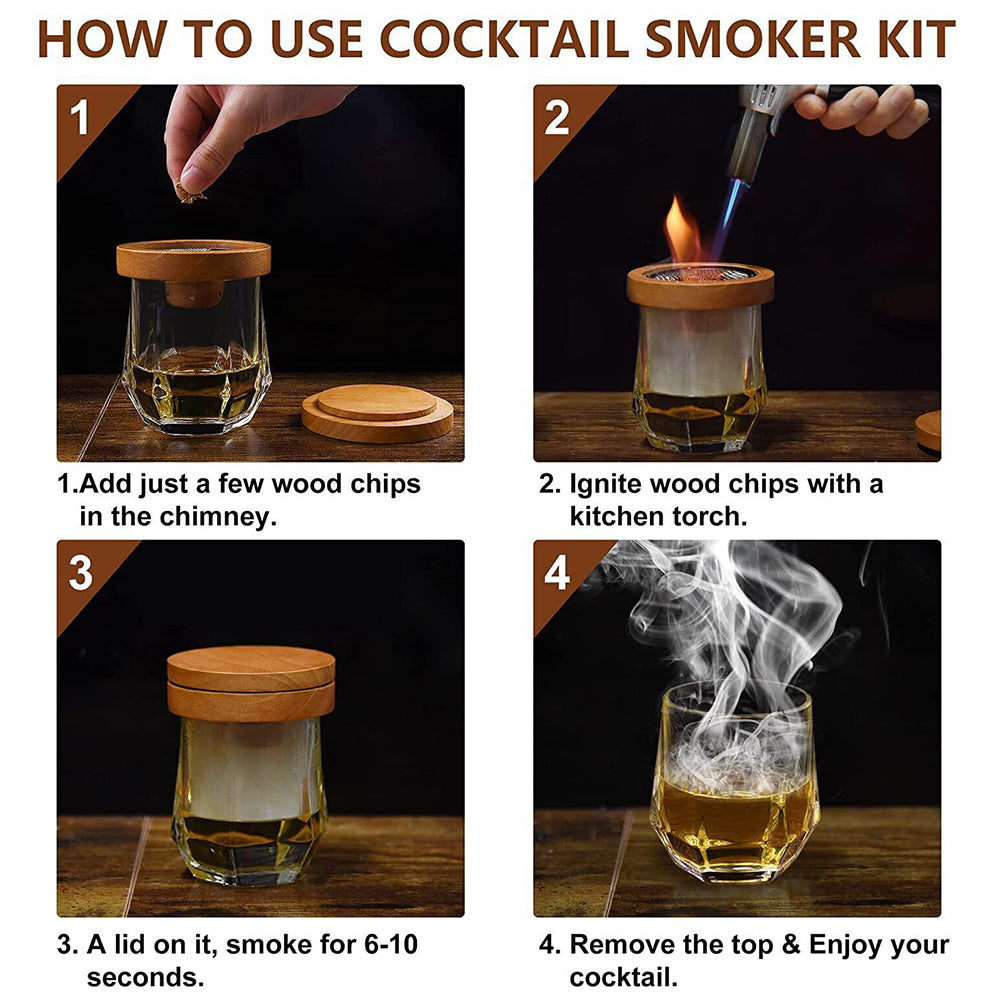 Cocktail Smoker Kit -Whiskey/Bourbon Smoker Infuser Kit with Flavors Wood Chip