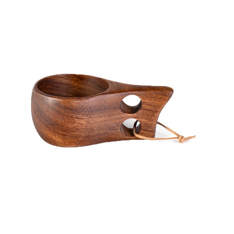 Finland Kuksa Portable Coffee Mug Acacia-Wood Handle Cowhide Rope Hook Juice Cup
