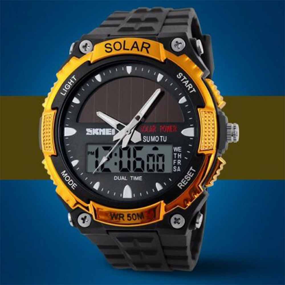 Men's Solar Power Sport Dual Time LED Digital Waterproof Analog Quartz Watch