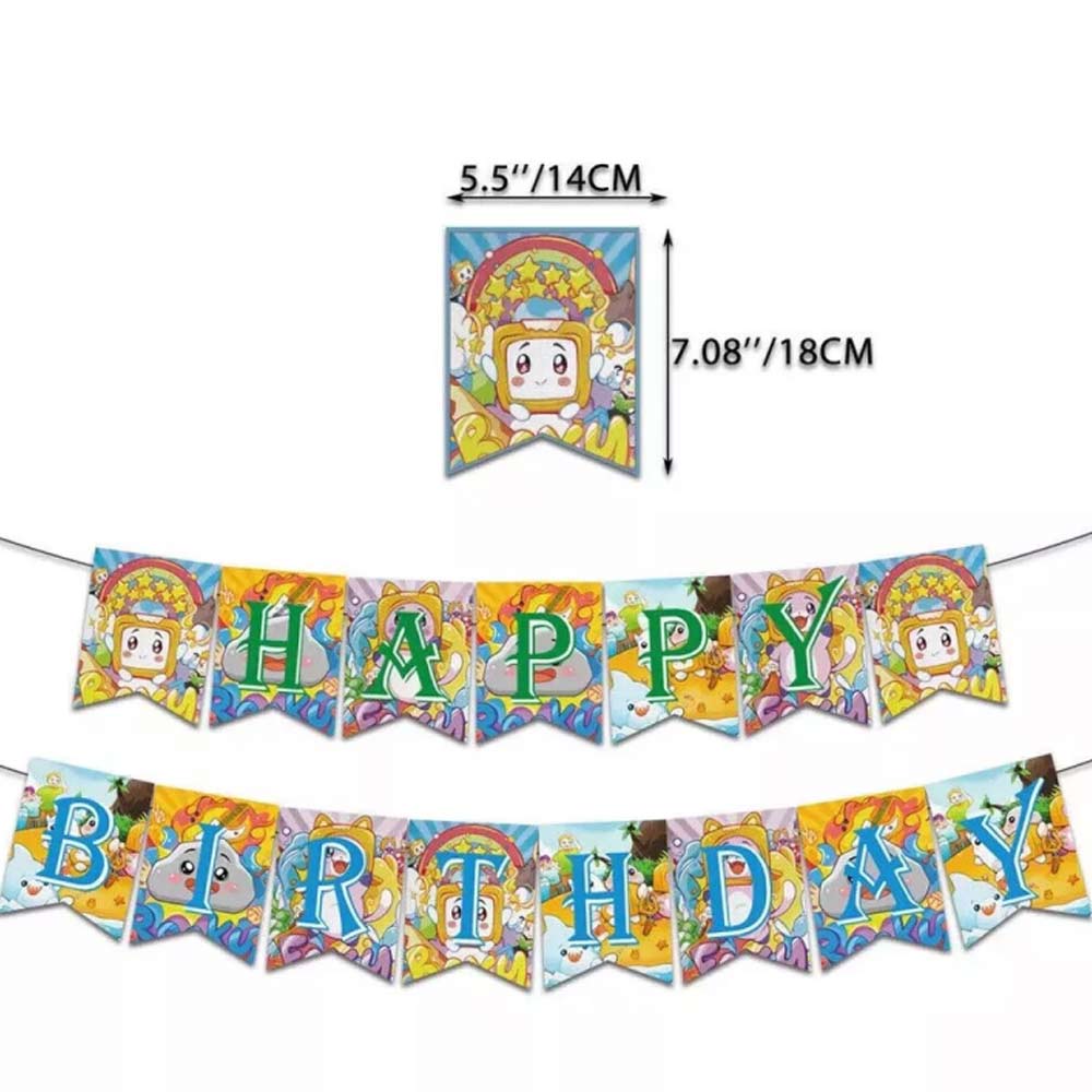 LankyBox Cartoon Kids Birthday Party Decor Balloons Banner Cake Toppers Set