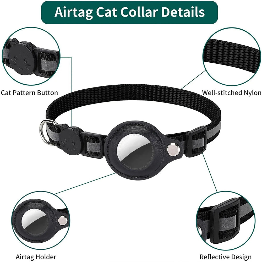 Reflective AirTag Cat Collar – Breakaway Safety Collar with Bell & Case