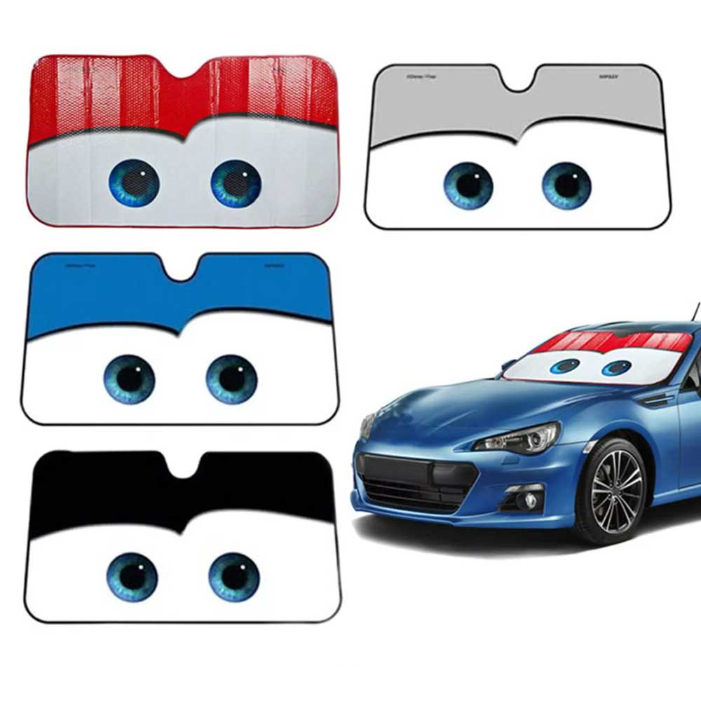 Cartoon Eye Car Windshield Sun Shade – Grey Face Design, 130x70cm UV Protection for SUV & Sedan