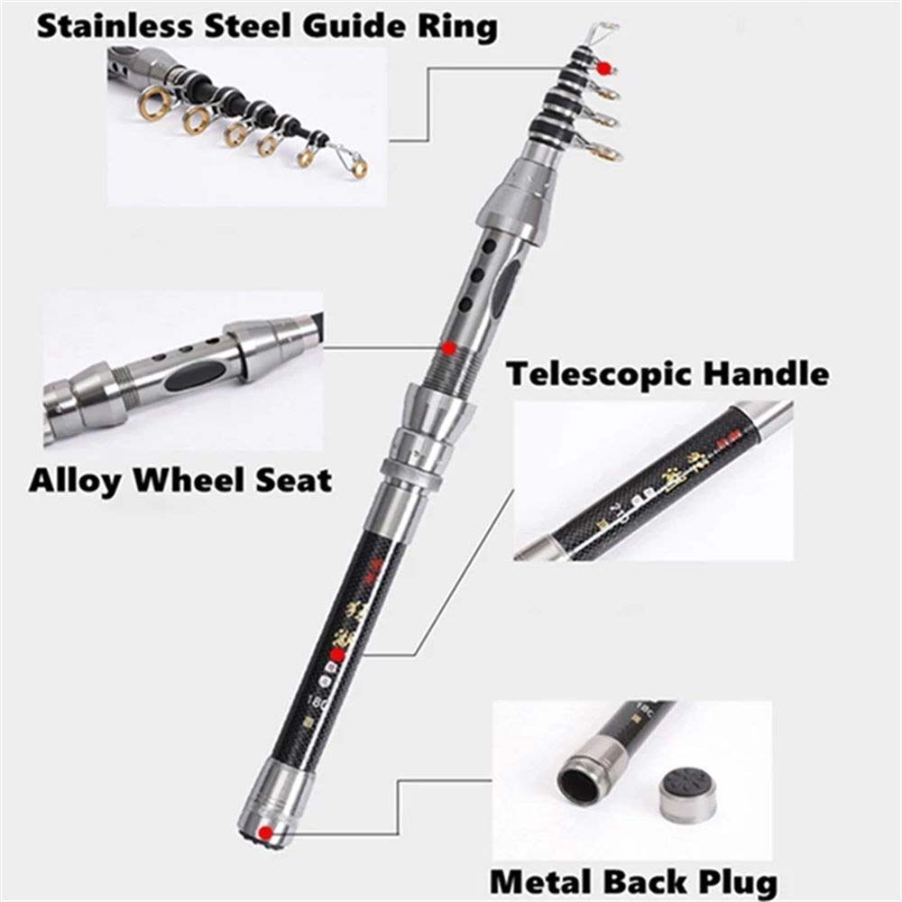 Carbon Fiber Telescopic Fishing Rod Portable Travel Spinning Pole Sea-Freshwater