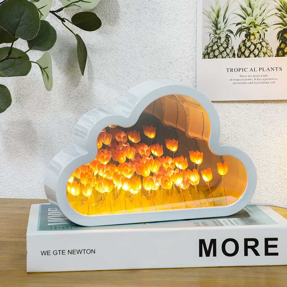 Handmade Cloud Tulip Lamp Night Light LED Flower Light Home Mirror Decoration