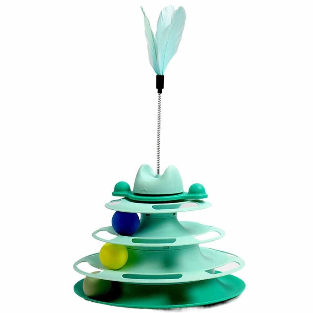 3 Level Cat Toy Kitten Rotating Feather Teaser Tower Interactive Funny Toys