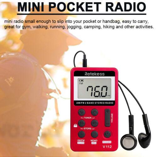 Retekess V112 Portable AM/FM Radio – Rechargeable Pocket Walkman with Earphone for Sports, Walking & Outdoor Use