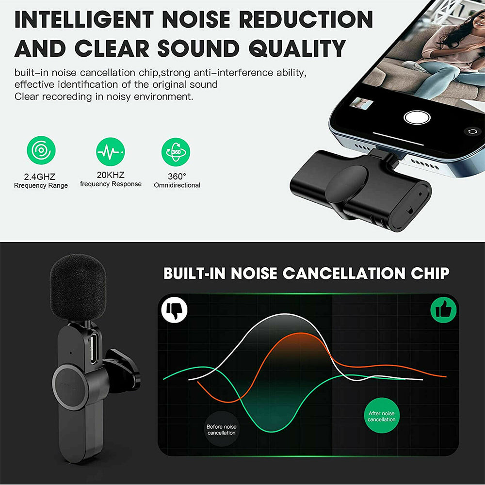 Wireless Lavalier Microphone Mini Mic For Android iPhone ipad Vlog Live Stream