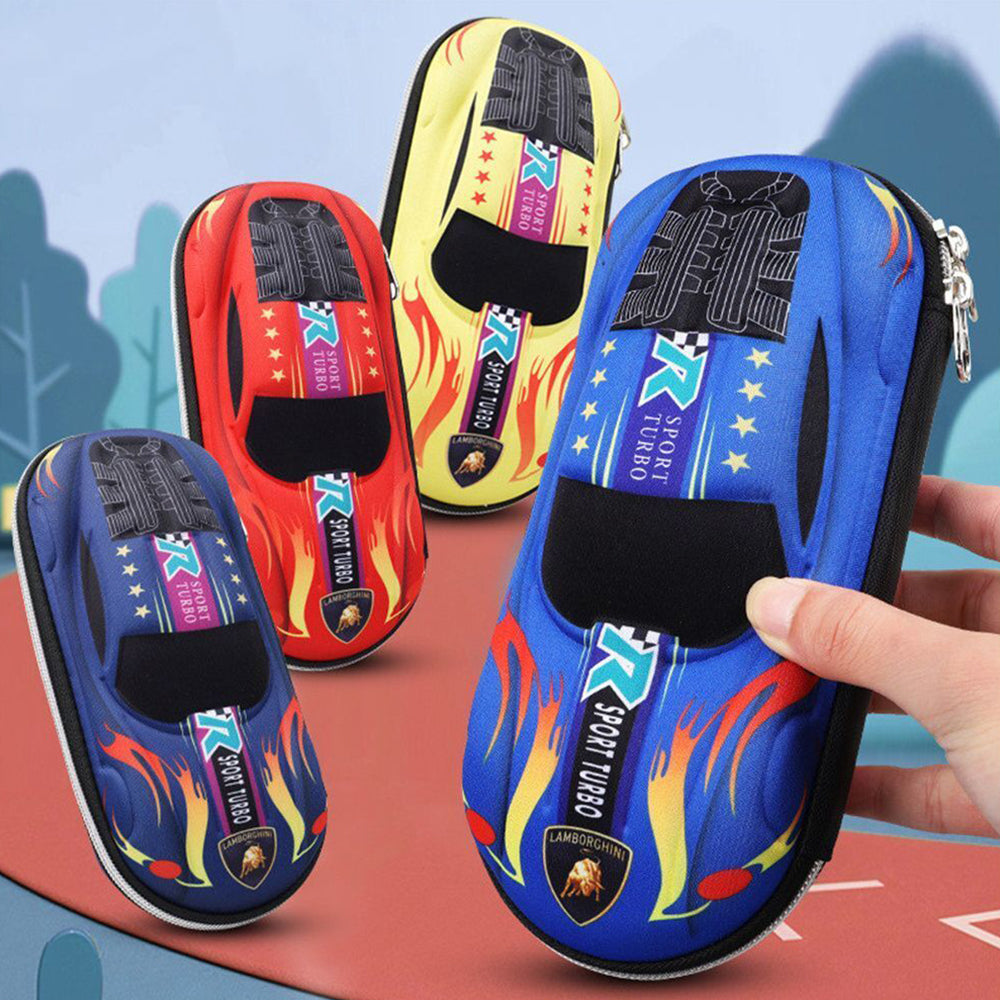 Cartoon Racing Car Pencil Box Holder with Hidden Storage Pockets Gift