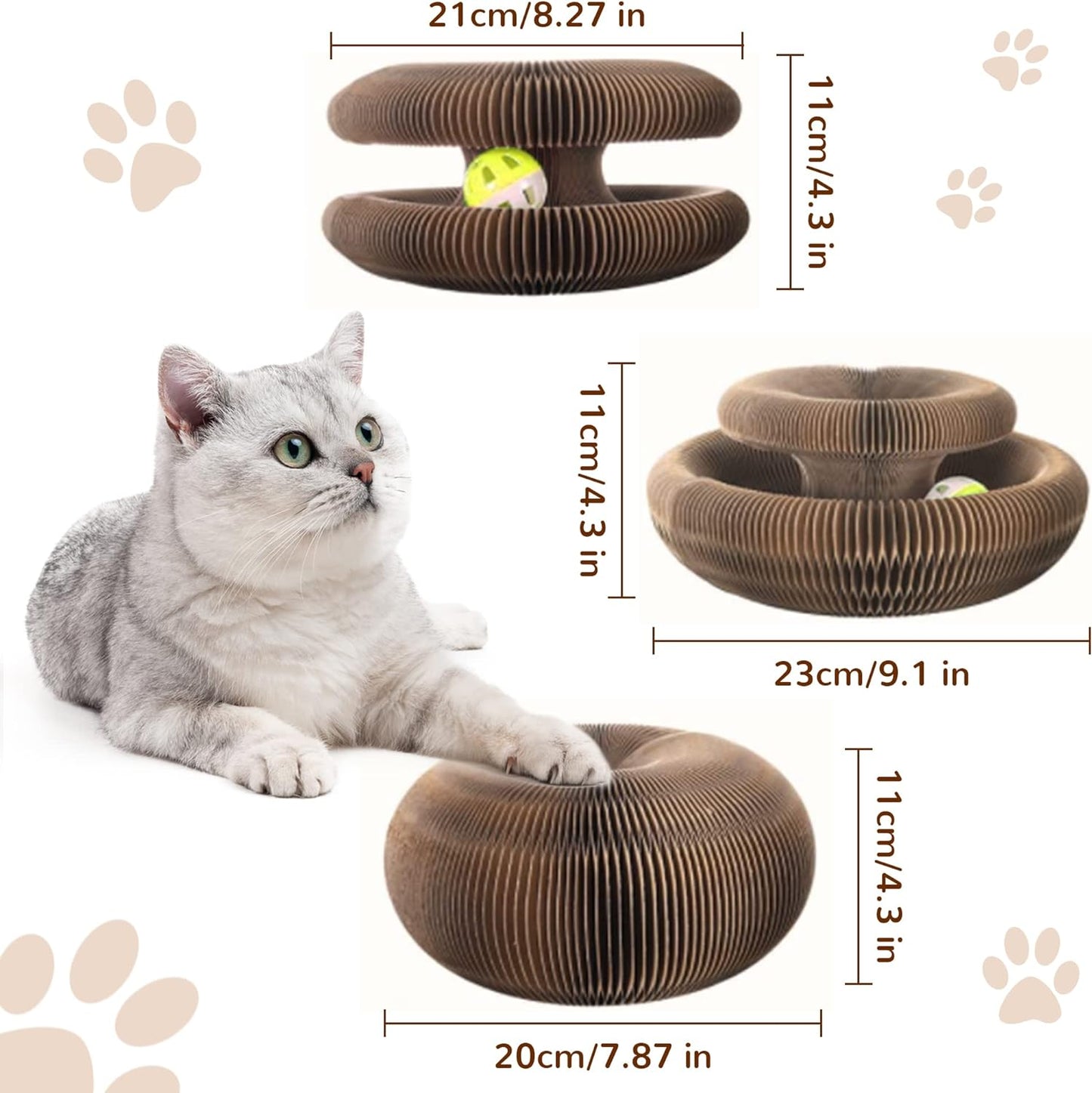 Magic Organ Cat Scratching Board – Foldable Corrugated Cardboard Scratcher with Toy Ball & Catnip