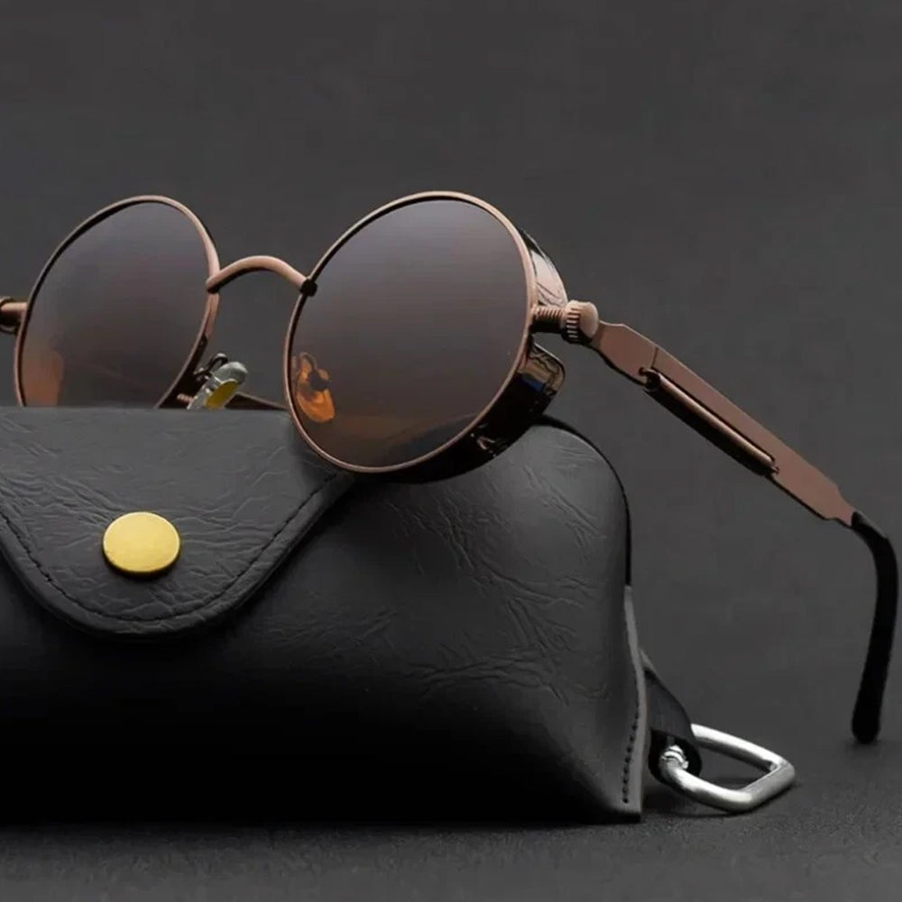 Classic Steampunk Sunglasses for Men and Women Retro Round Metal Frame Sunglasse