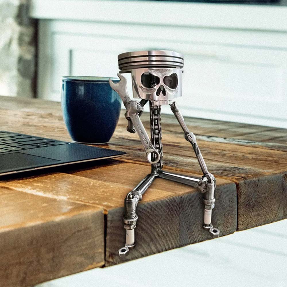 Skull Head Statue Carving Piston Skull Face Resin Ornament Photo Props for Home Office