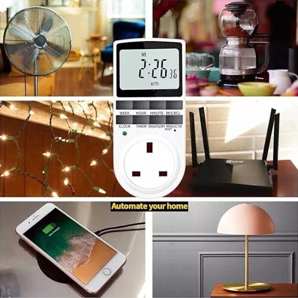 Electronic Digital Timer 12/24 Hour Switch 7 Day Socket UK Plug-in Programmable