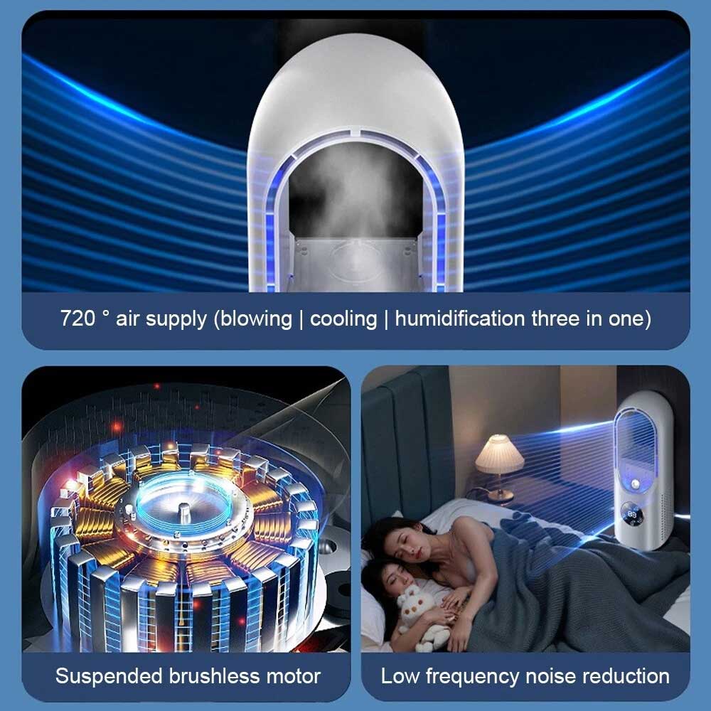 Portable Air 6 Speed Silent Timer Air Conditioner Cooler Leafless Electric Fan