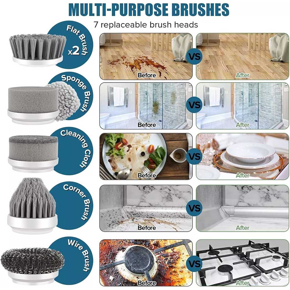 Cordless Electric Spin Scrubber - Powerful Turbo Cleaning Brush, Rechargeable Bath & Floor Scrubber
