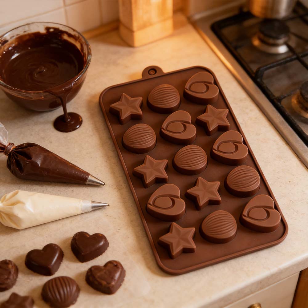 Chocolate Baking Silicone Cake Mold - Ice Tray Candy Jelly Mold with Nuts & Star Shapes
