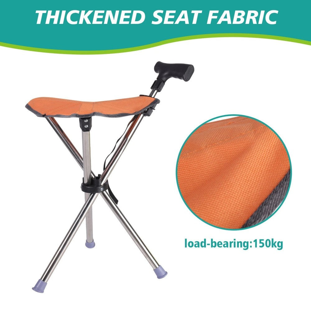 Folding Portable Walking Stick Seat Adjustable Aluminium Cane Chair Stool 150Kg