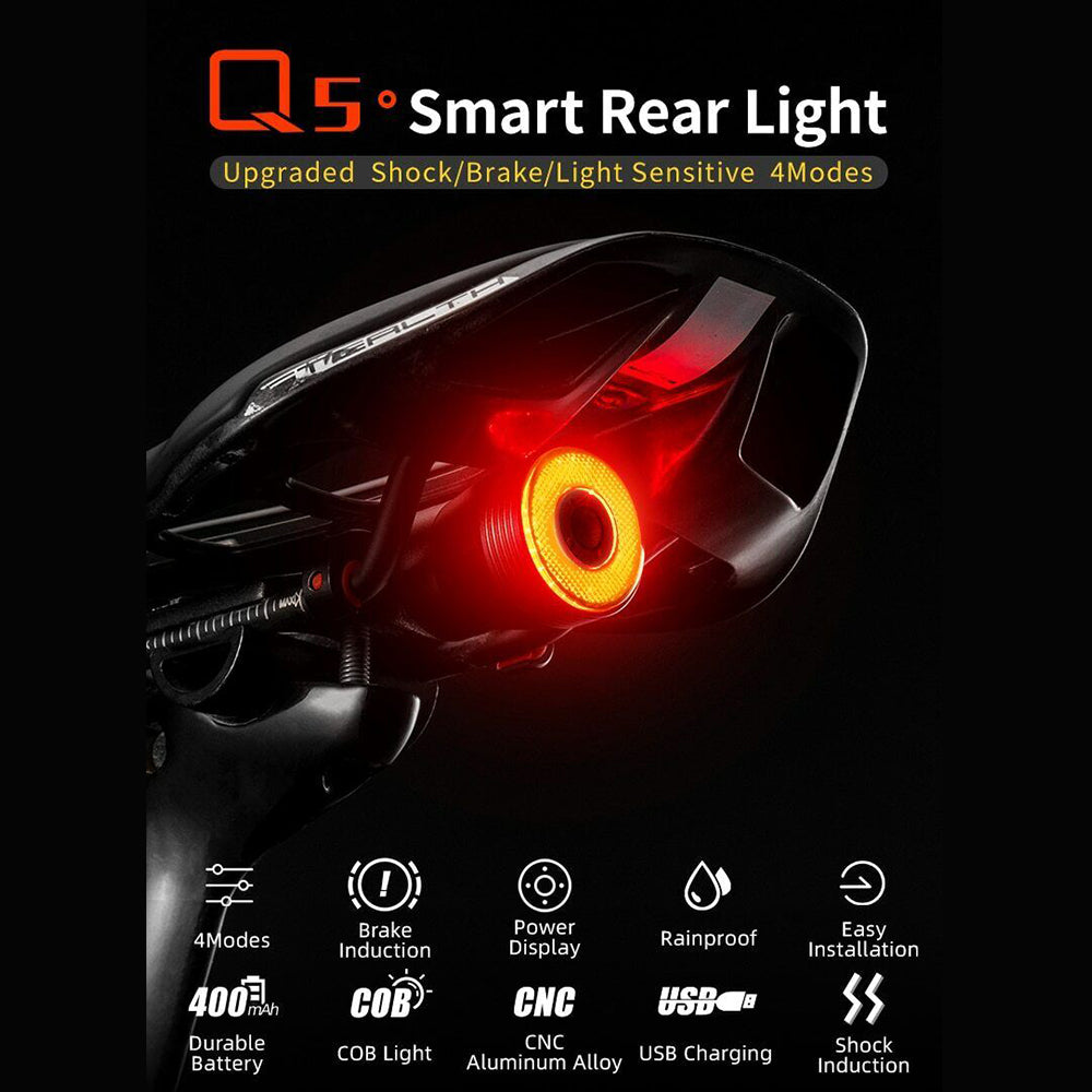 400mAh Bike LED Waterproof Smart Tail Flashlight Auto Brake Sensing Rear Light