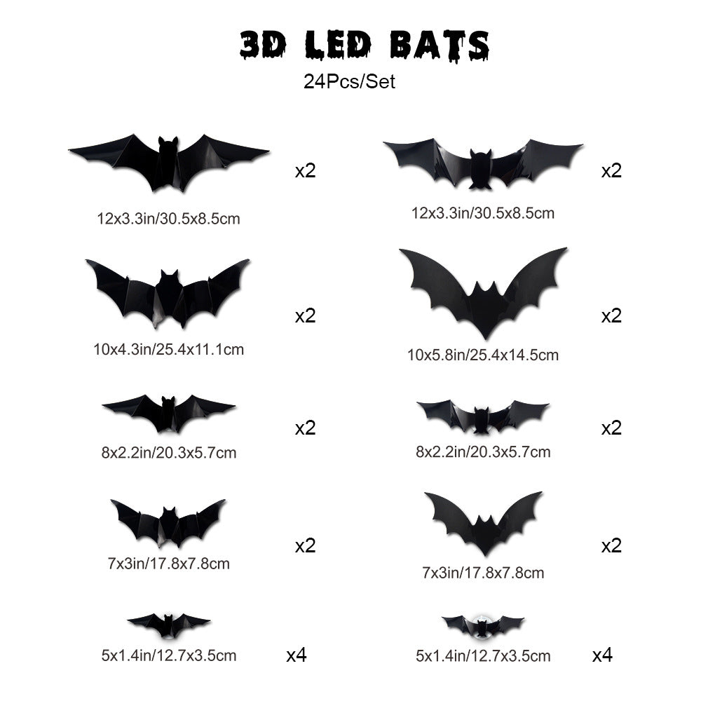 12/24PCS Halloween 3D Bat LED Night Light Wall Stickers – Glow in Dark Decor