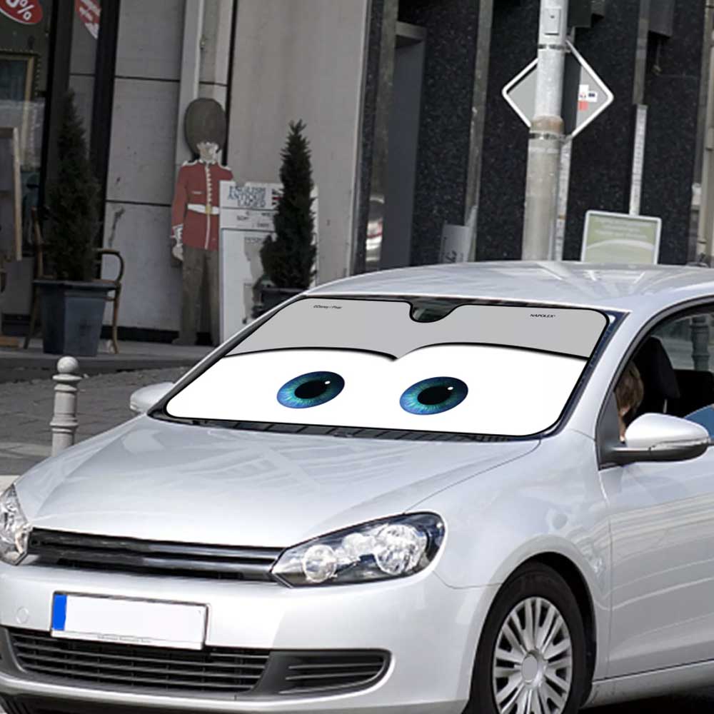 Cartoon Eye Car Windshield Sun Shade – Grey Face Design, 130x70cm UV Protection for SUV & Sedan