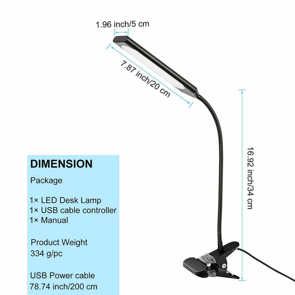 Flexible Clamp Reading Light USB Clip On Desk Lamp LED Bed Table Bedside Night