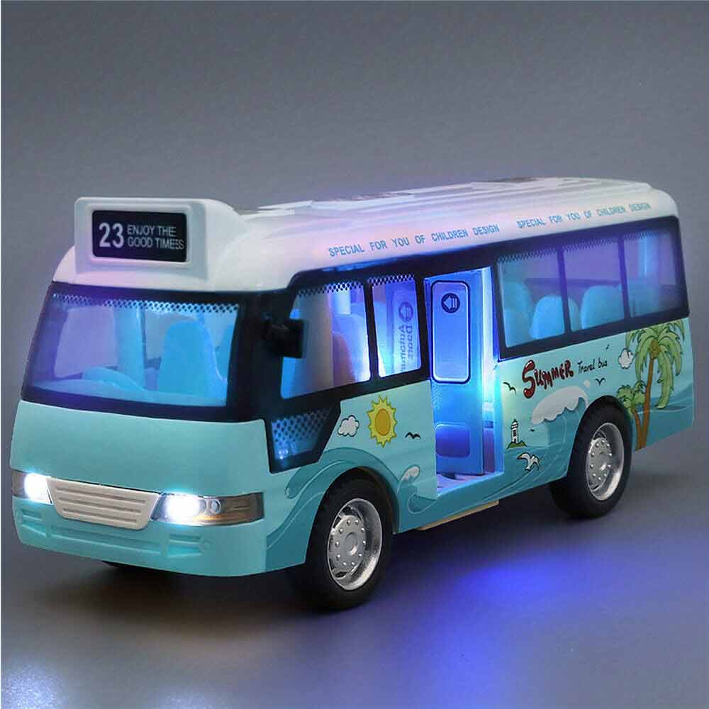 Simulation Bus Toys Model with Sound & Light and Opening Doors Vehicle Kids