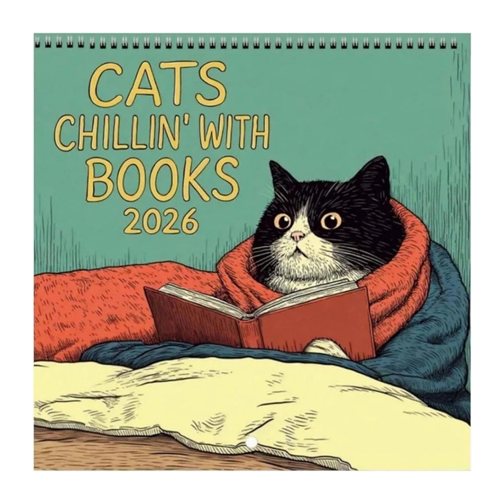 Cats Chillin' with Books 2026 Wall Calendar – 12-Month Cat-Themed Planner with Cozy Reading Illustrations