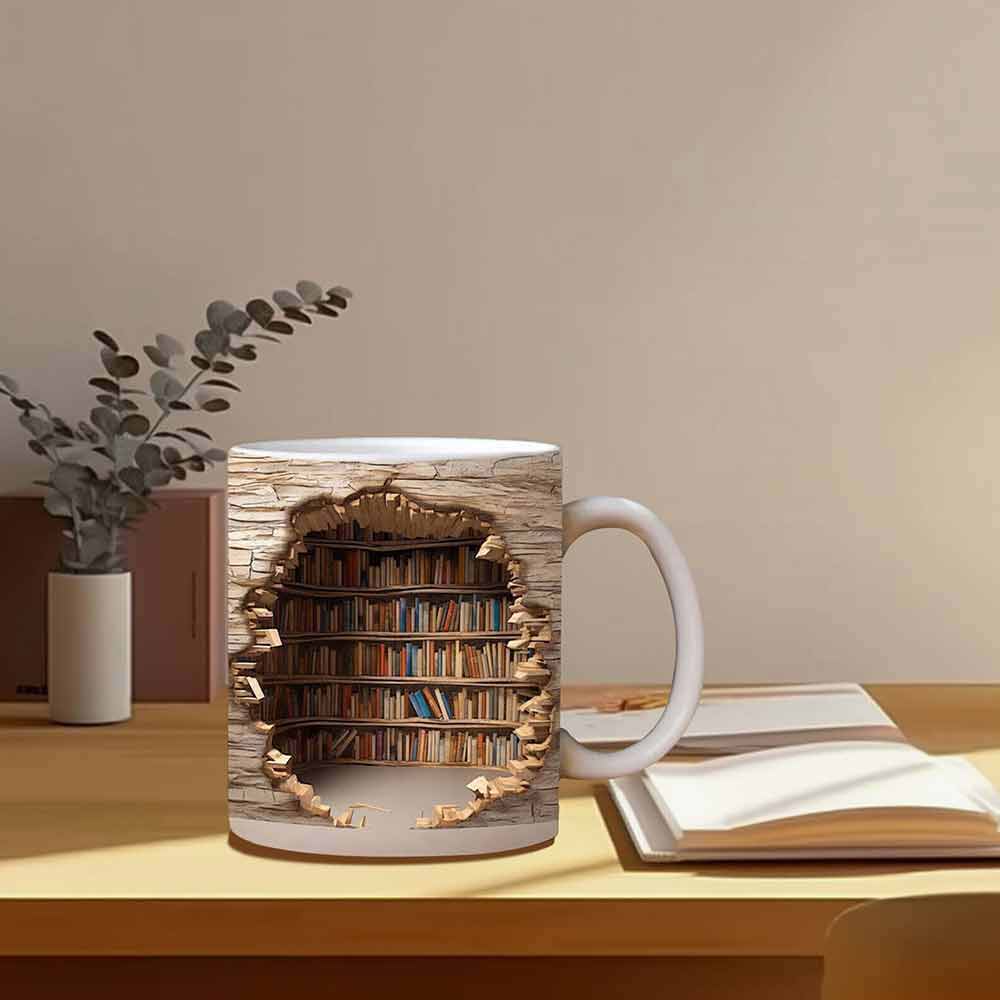 Book Lover Ceramic Mug 3D Bookshelf Mug-Library Book Shelf Mugs Xmas Gift