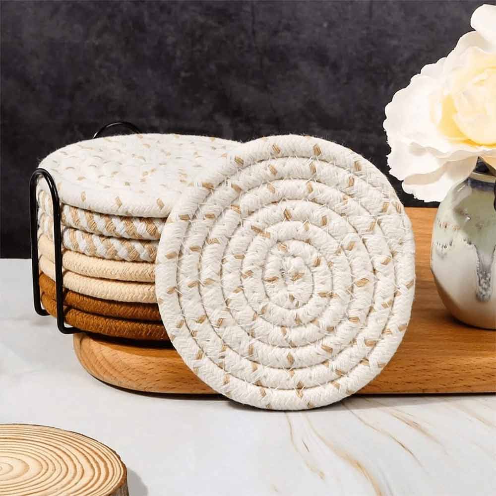 8-Piece Cup Coaster Set – Non-Woven Heat Resistant Mat with Non-Slip Iron Frame