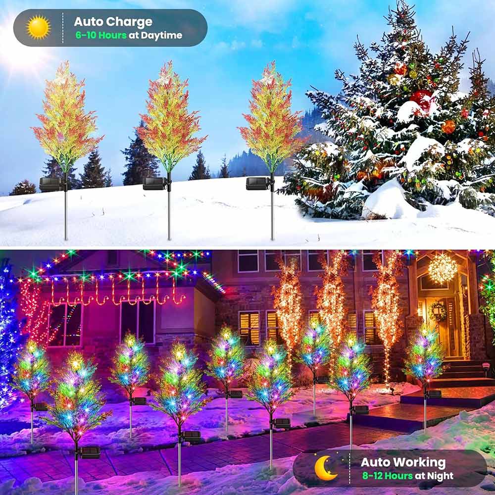 2Pack Solar Christmas Tree Garden Stake Lights Outdoor Waterproof Multi-Color Pathway Lights
