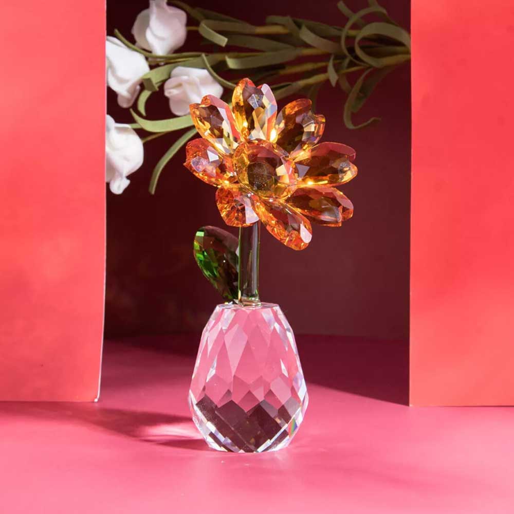 Crystal Sunflower Figurine – Glass Bouquet Flower Collectible Ornament for Table Decor