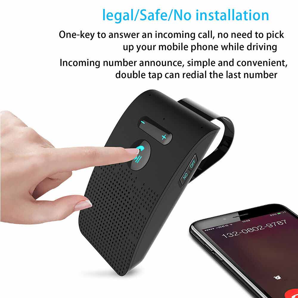 Bluetooth Hands-Free Sun Visor Wireless Phone Speaker Kit Car Speakerphone