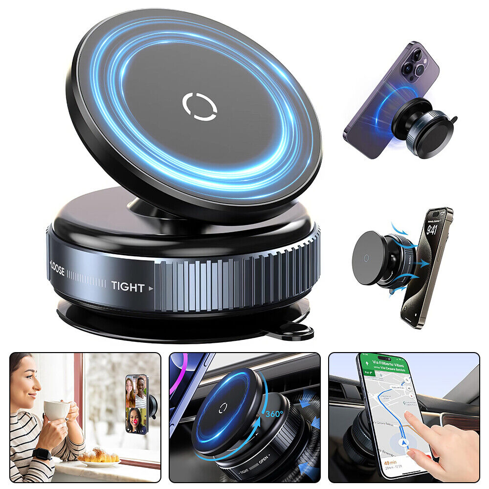 Electric Vacuum Magnetic Suction Cup 360° Rotation Car Phone Holder Stand Mount