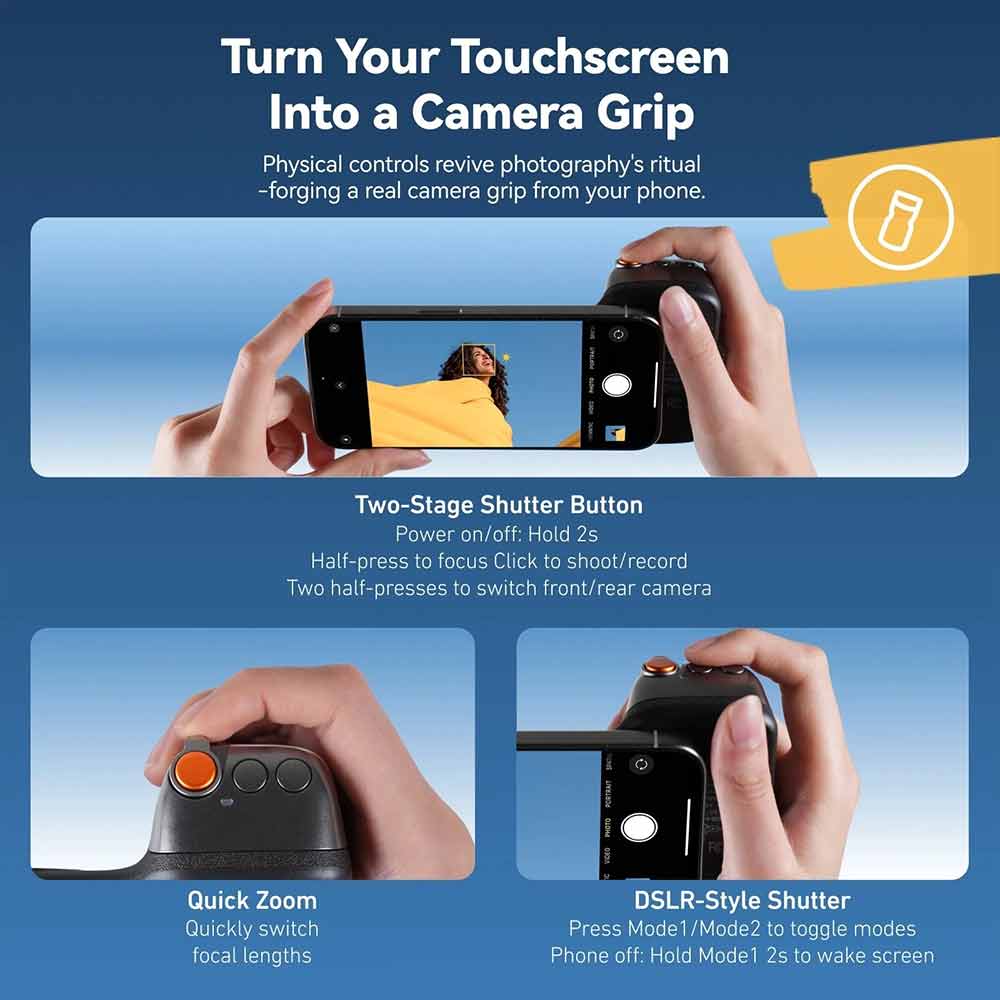 Bluetooth Phone Camera Grip – Magnetic Remote Handle Holder for Smartphones