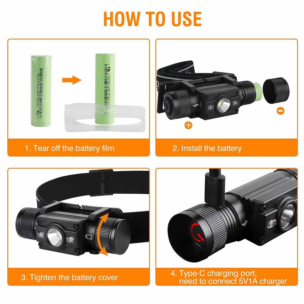 HP300 LED Headlamp Head Torch Light Lamp Headlight Rechargeable Camping