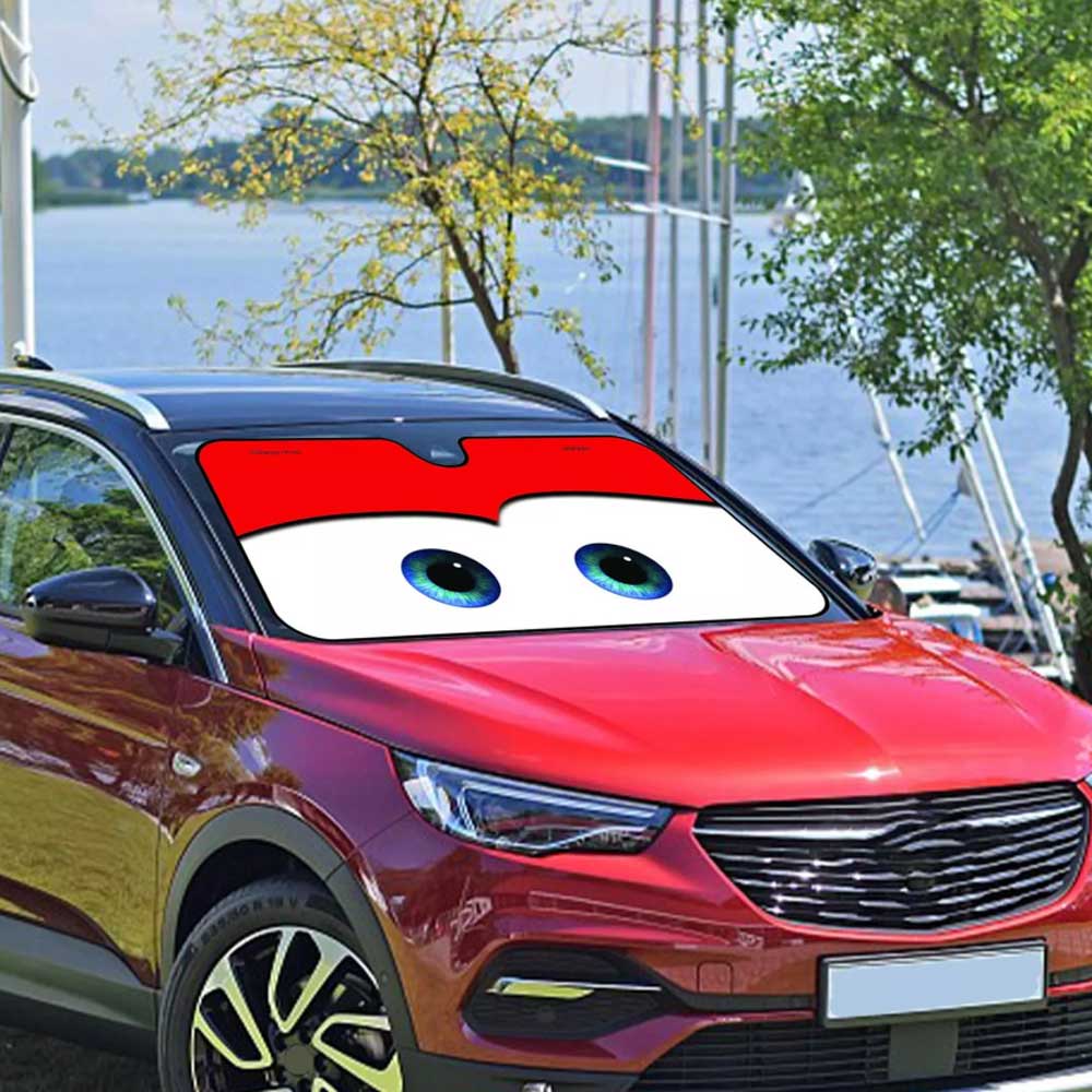 Cartoon Eye Car Windshield Sun Shade – Grey Face Design, 130x70cm UV Protection for SUV & Sedan