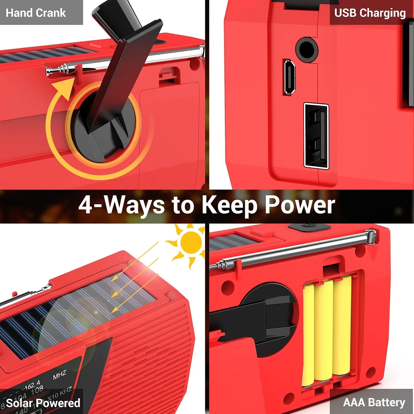 Portable Solar & Hand Crank Emergency Radio – Waterproof with Flashlight & Reading Light