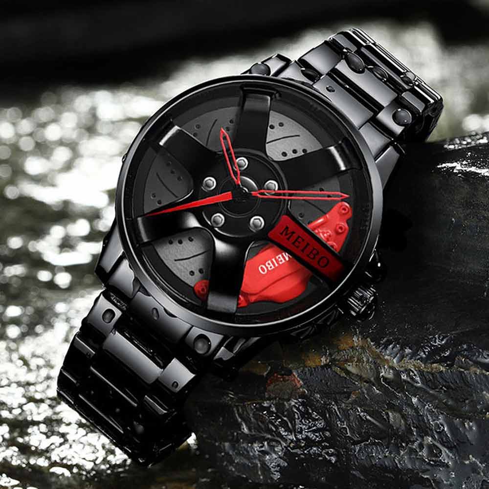Mens Quartz Watch, Car Wheel Watch Fashion Sport Watch Mesh Rim Hub Wrist Watch