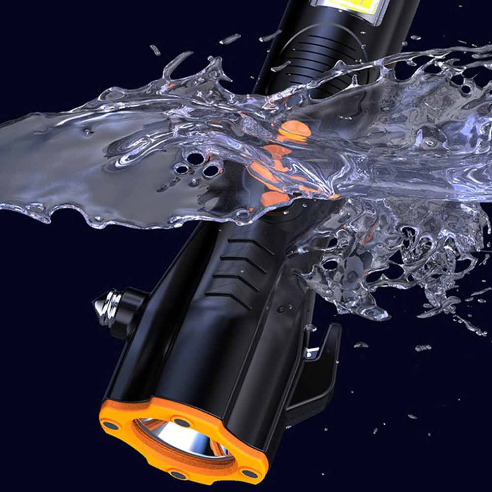 Emergency Torch Rechargeable Flashlight Black light With Magnet Safety Hammer