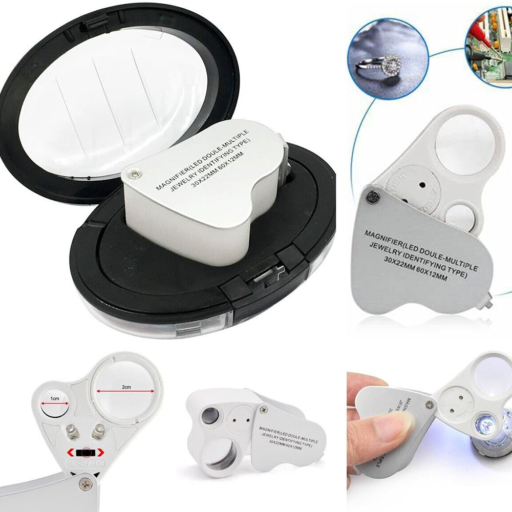 LED Double Multiple 30X 60X Jewelers Eye Loupe Lens Magnifier Magnifying Glass