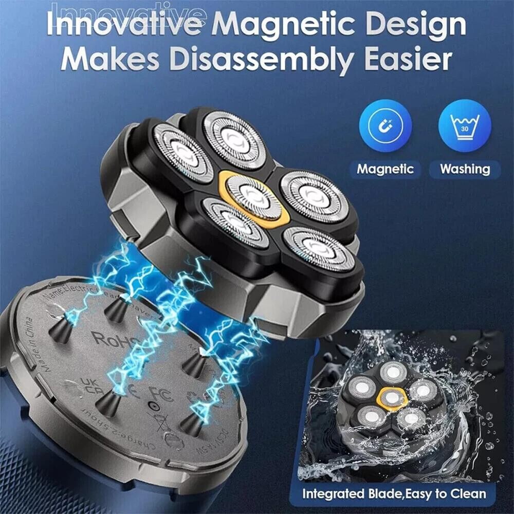 Electric Head Shaver for Bald Men 6D Magnetic Razor Wet/Dry Beard Hair Trimmer