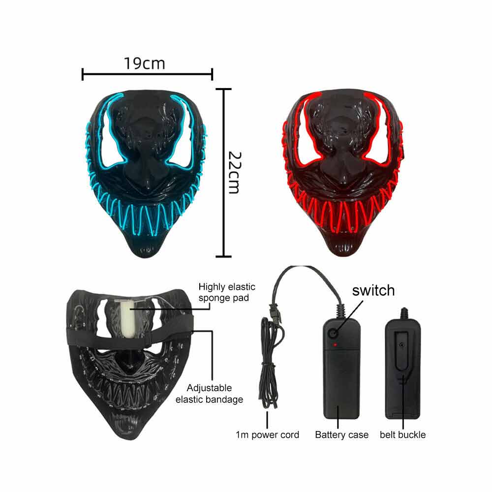 LED Light Up Neon Mask Halloween Venom Mask Halloween Costume Scary Cosplay