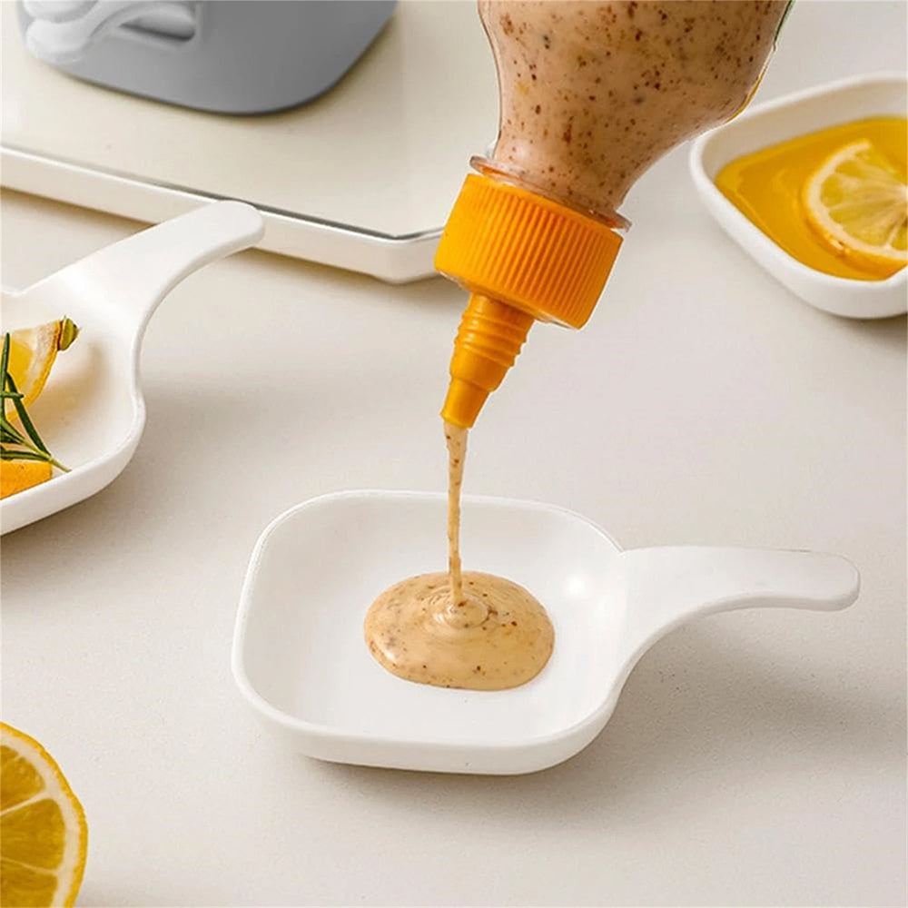 6-Piece Dipping Sauce Plate Set with Holder - Plastic Condiment Dishes for Parties